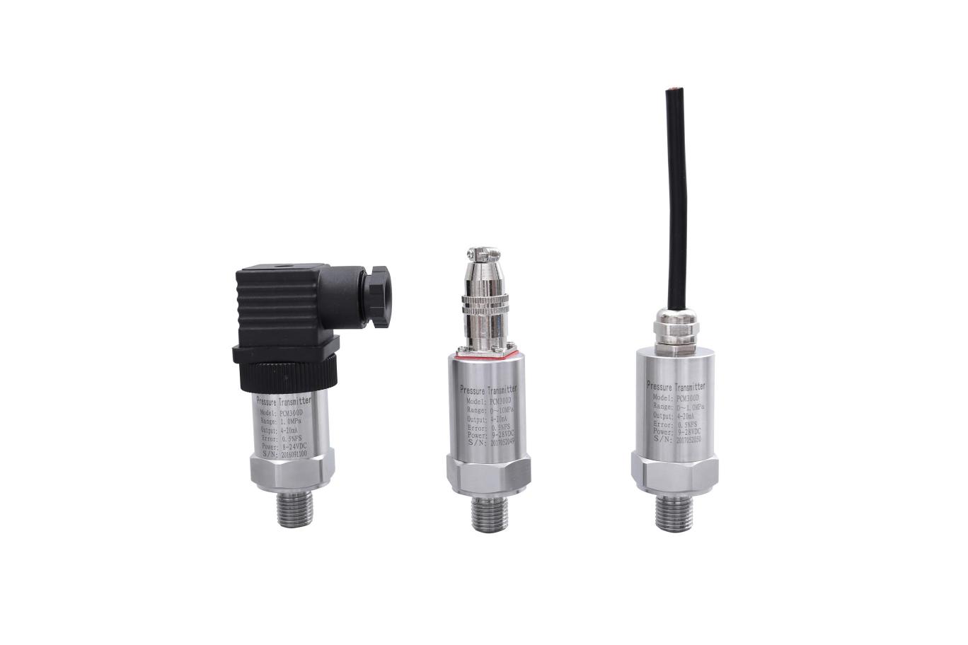 PCM300系列壓力變送器為不銹鋼圓筒外殼，采用直接引線或國際通用的DIN43650赫斯曼接線盒。外殼防護等級高，因為其精巧的外形，主要適用于室內(nèi)及機械設備的配套上，廣泛應用于對各種氣體、液體和蒸汽的壓力、液位的自動化檢測和控制中，測量范圍廣、精度高、穩(wěn)定性好、性能可靠、安裝使用方便等特點，具有反向極性保護、防雷擊性能好，抗射頻干擾能力強。該產(chǎn)品廣泛應用于石油、化工、冶金、航空、航天、醫(yī)療設備、車輛、制冷機、壓縮機等行業(yè)的過程控制及測量。